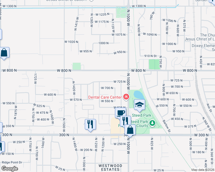 map of restaurants, bars, coffee shops, grocery stores, and more near 1180 West 700 North in Clearfield