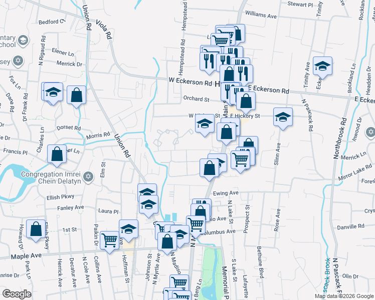 map of restaurants, bars, coffee shops, grocery stores, and more near 200 North Main Street in Spring Valley