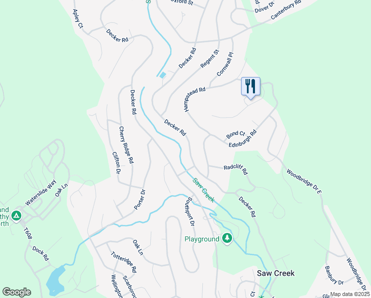 map of restaurants, bars, coffee shops, grocery stores, and more near 6360 Decker Road in Saw Creek