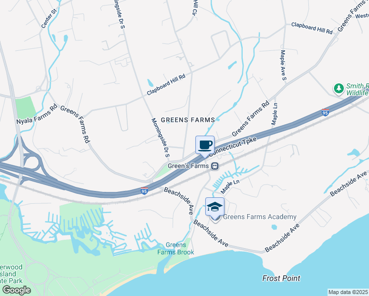 map of restaurants, bars, coffee shops, grocery stores, and more near 95 Turkey Hill Road South in Westport