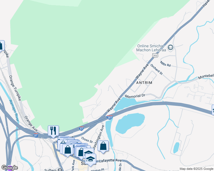 map of restaurants, bars, coffee shops, grocery stores, and more near 41 Rockledge Drive in Suffern