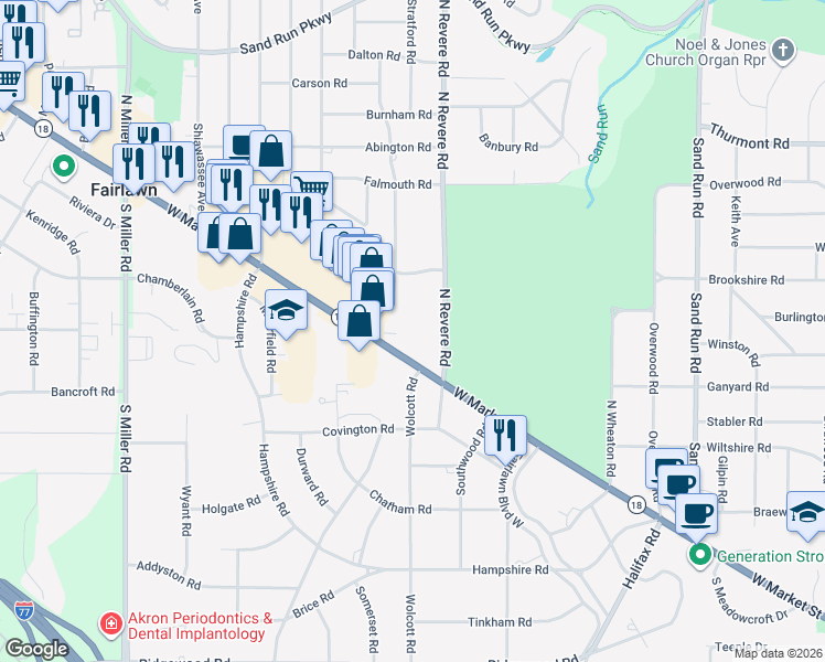 map of restaurants, bars, coffee shops, grocery stores, and more near 60 North Revere Road in Fairlawn