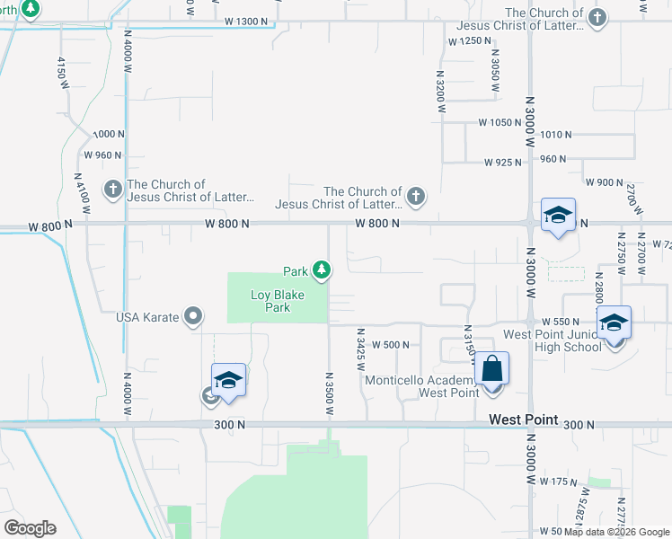 map of restaurants, bars, coffee shops, grocery stores, and more near 704 North 3500 West in West Point