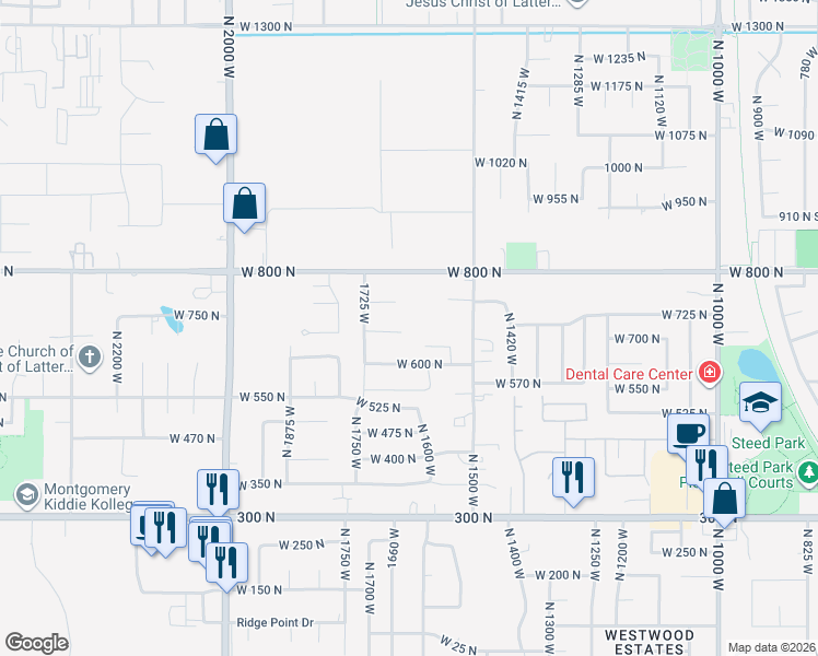 map of restaurants, bars, coffee shops, grocery stores, and more near 1657 West 735 North in Clinton