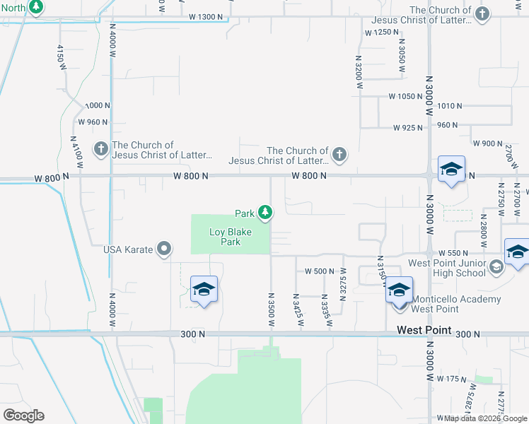map of restaurants, bars, coffee shops, grocery stores, and more near 728 North 3500 West in West Point