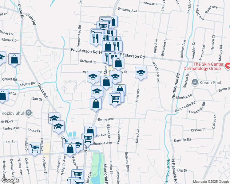 map of restaurants, bars, coffee shops, grocery stores, and more near 244 North Main Street in Spring Valley