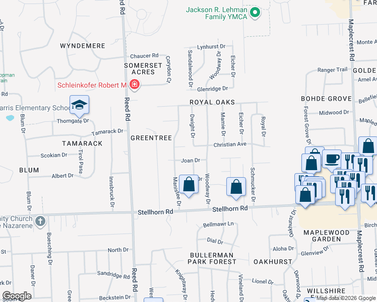 map of restaurants, bars, coffee shops, grocery stores, and more near 4800-4834 Dwight Dr in Fort Wayne