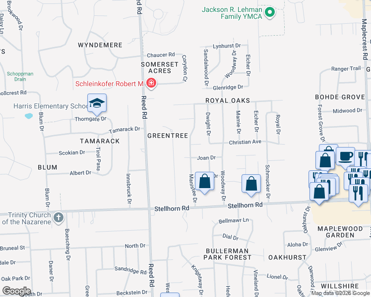 map of restaurants, bars, coffee shops, grocery stores, and more near 5107 Christian Ave in Fort Wayne
