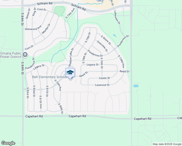 map of restaurants, bars, coffee shops, grocery stores, and more near 7716 Reed Street in Papillion
