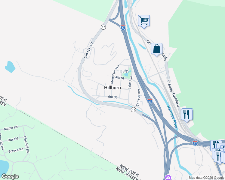 map of restaurants, bars, coffee shops, grocery stores, and more near in Hillburn