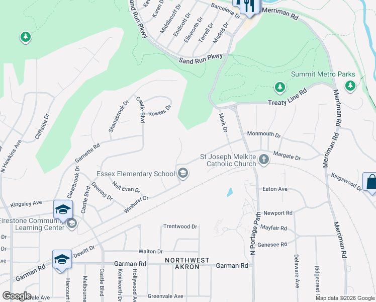 map of restaurants, bars, coffee shops, grocery stores, and more near in Akron