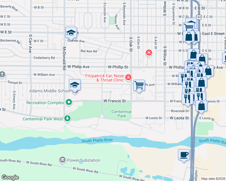 map of restaurants, bars, coffee shops, grocery stores, and more near 868-1008 West William Avenue in North Platte