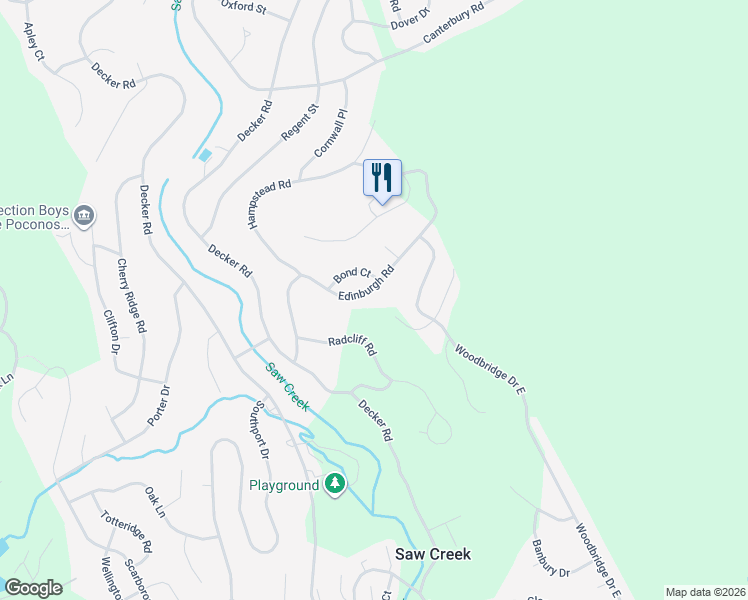 map of restaurants, bars, coffee shops, grocery stores, and more near 168 Edinburgh Road in Bushkill