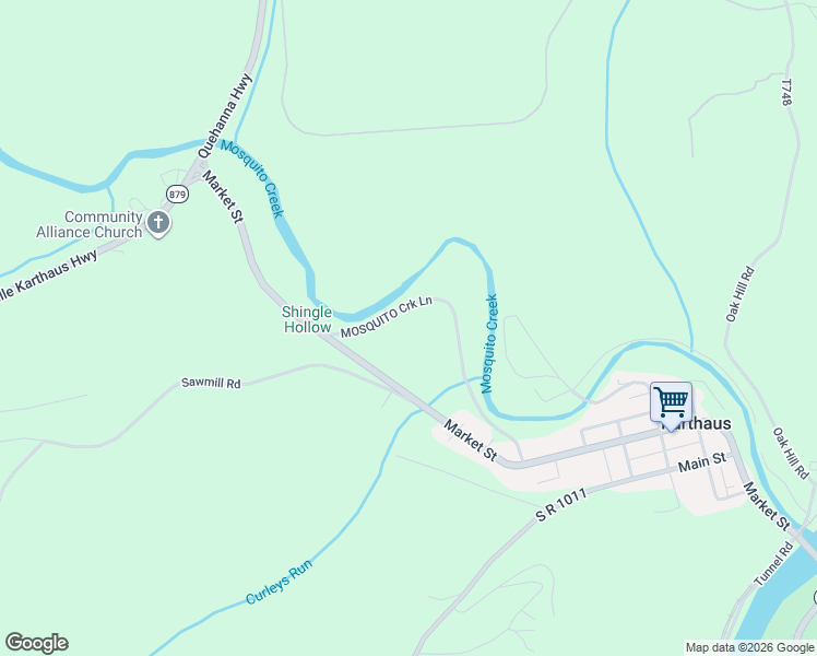 map of restaurants, bars, coffee shops, grocery stores, and more near 210 Mosquito Creek Lane in Karthaus