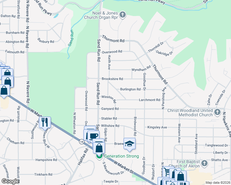 map of restaurants, bars, coffee shops, grocery stores, and more near 354 Tremont Rd in Akron
