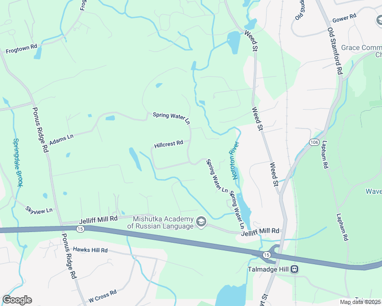 map of restaurants, bars, coffee shops, grocery stores, and more near 215 Spring Water Lane in New Canaan