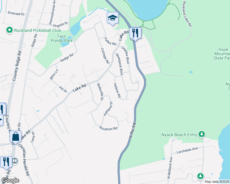 map of restaurants, bars, coffee shops, grocery stores, and more near 121 Helene Road in Valley Cottage
