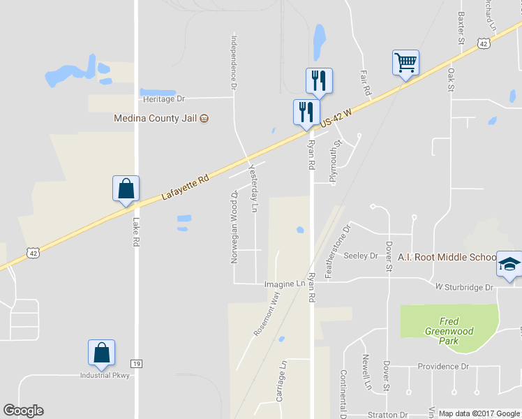 map of restaurants, bars, coffee shops, grocery stores, and more near 892 Yesterday Lane in Medina