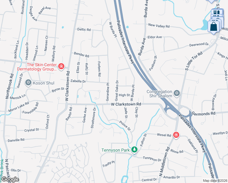 map of restaurants, bars, coffee shops, grocery stores, and more near 11 Gerardine Place in New City