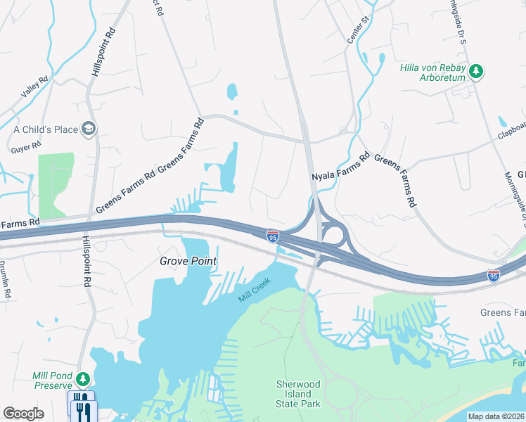 map of restaurants, bars, coffee shops, grocery stores, and more near 7 River Oaks Lane in Westport