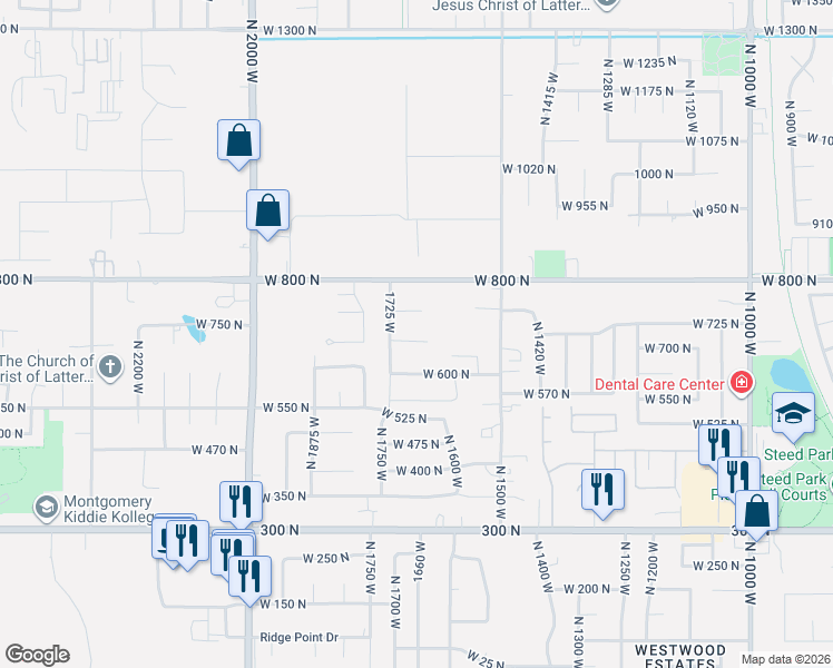 map of restaurants, bars, coffee shops, grocery stores, and more near 1657 West 735 North in Clinton