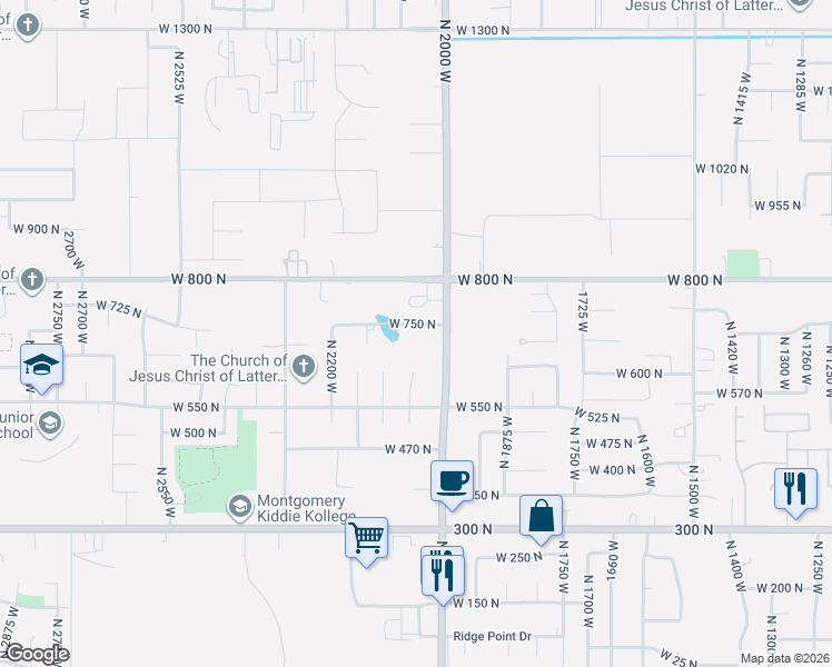 map of restaurants, bars, coffee shops, grocery stores, and more near 751 North 2000 in West Point