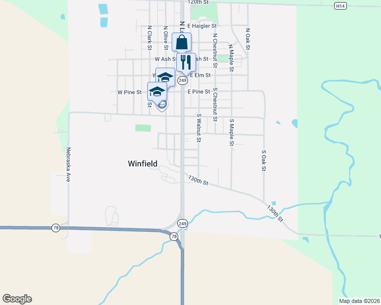 map of restaurants, bars, coffee shops, grocery stores, and more near 101-199 E Patterson St in Winfield
