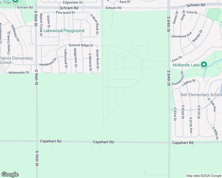 map of restaurants, bars, coffee shops, grocery stores, and more near 2417 River Rock Drive in Papillion