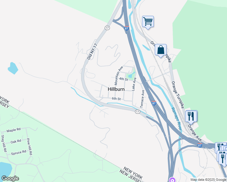 map of restaurants, bars, coffee shops, grocery stores, and more near in Hillburn