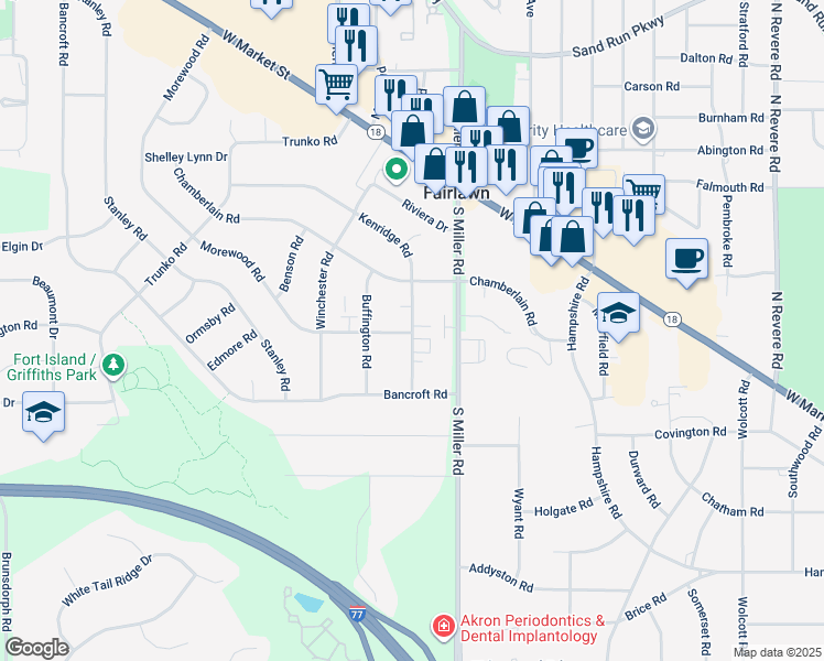 map of restaurants, bars, coffee shops, grocery stores, and more near 298 Kenridge Road in Fairlawn