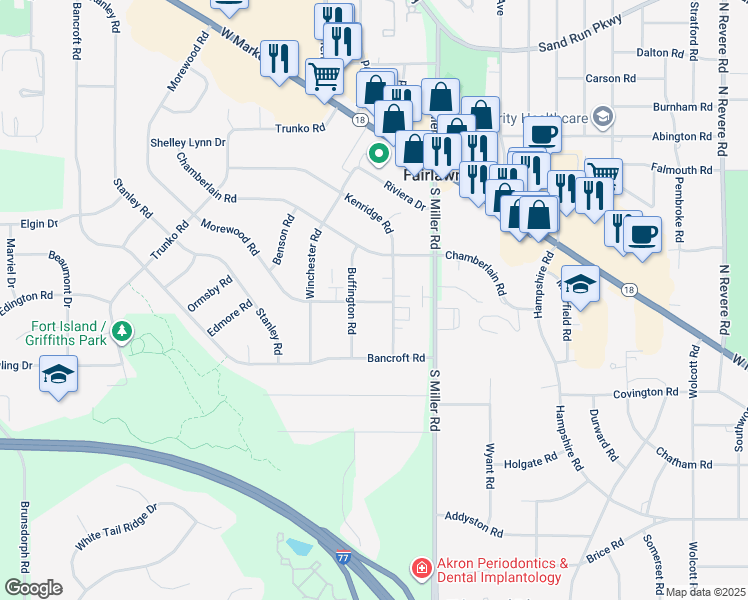 map of restaurants, bars, coffee shops, grocery stores, and more near 298 Kenridge Road in Fairlawn