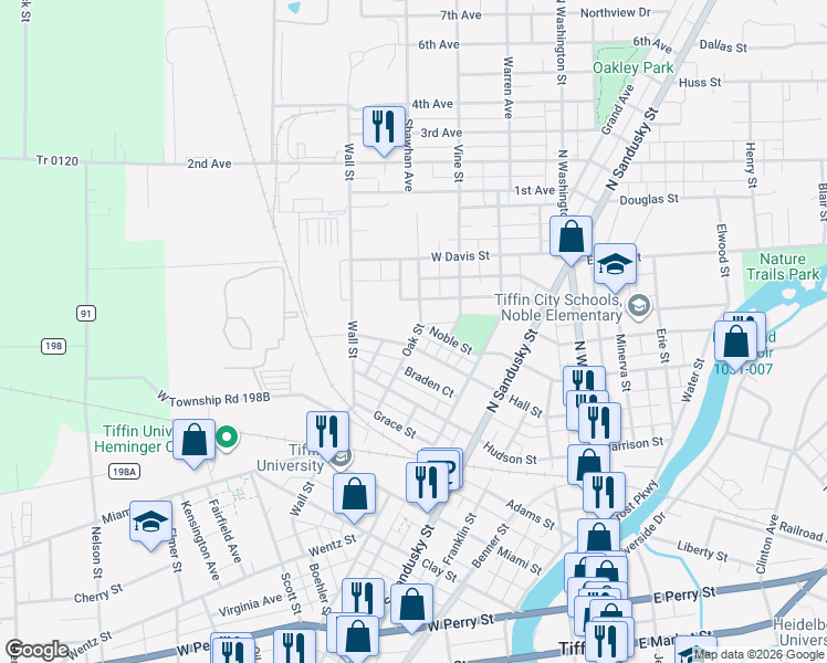 map of restaurants, bars, coffee shops, grocery stores, and more near in Tiffin