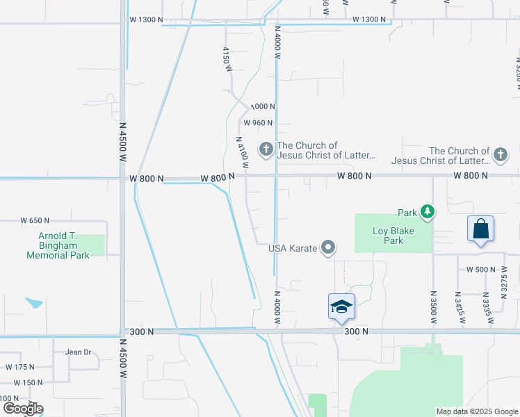 map of restaurants, bars, coffee shops, grocery stores, and more near 4001 West 700 North in West Point