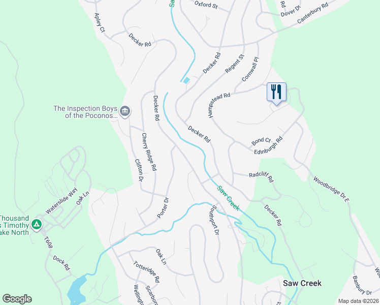 map of restaurants, bars, coffee shops, grocery stores, and more near 584 Saw Creek Estate in Saw Creek