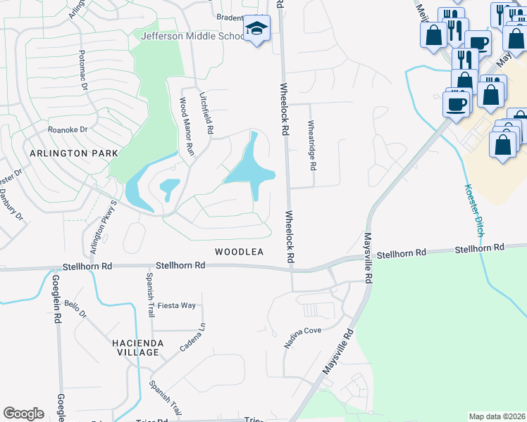 map of restaurants, bars, coffee shops, grocery stores, and more near 9205 Laurel Hurst Place in Fort Wayne
