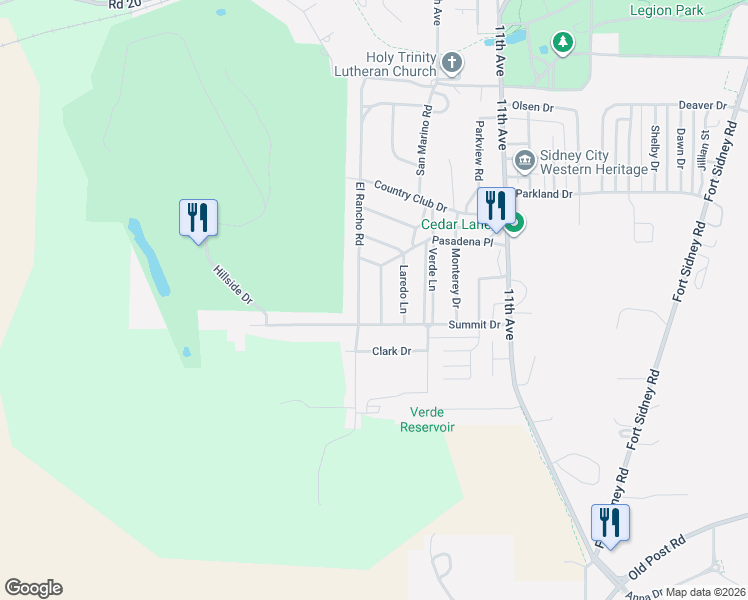 map of restaurants, bars, coffee shops, grocery stores, and more near 2670 Monte Vista Drive in Sidney