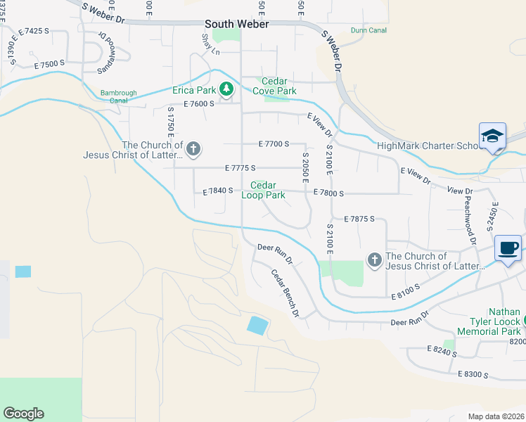 map of restaurants, bars, coffee shops, grocery stores, and more near 1953 East Cedar Loop Drive in South Weber