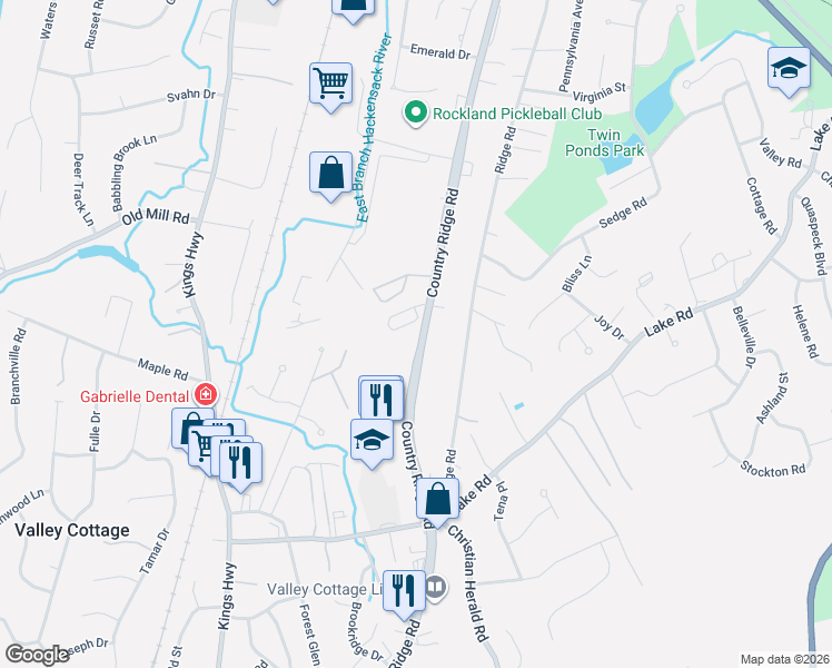 map of restaurants, bars, coffee shops, grocery stores, and more near 163 New York 303 in Valley Cottage