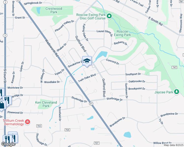 map of restaurants, bars, coffee shops, grocery stores, and more near 775 Twin Oaks Boulevard in Medina