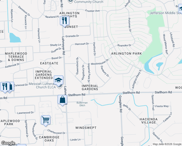 map of restaurants, bars, coffee shops, grocery stores, and more near 4708 Imperial Park Drive in Fort Wayne