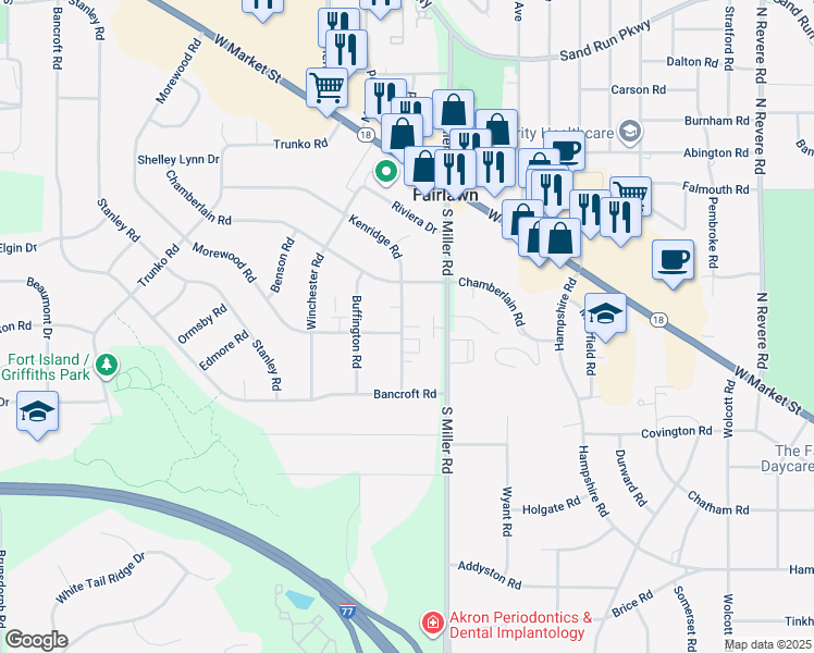 map of restaurants, bars, coffee shops, grocery stores, and more near 298 Kenridge Road in Fairlawn