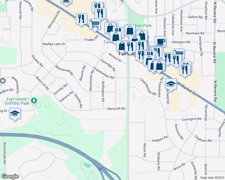 map of restaurants, bars, coffee shops, grocery stores, and more near 298 Kenridge Road in Fairlawn