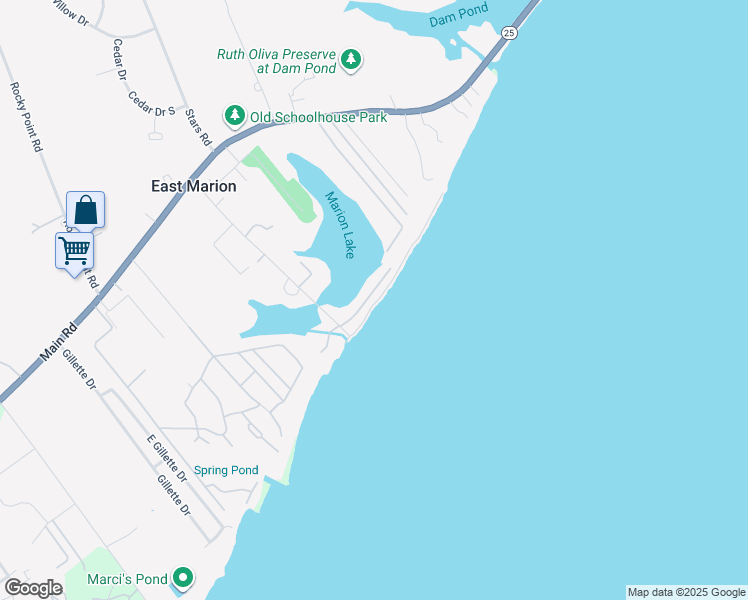 map of restaurants, bars, coffee shops, grocery stores, and more near 480 Rabbit Lane in East Marion
