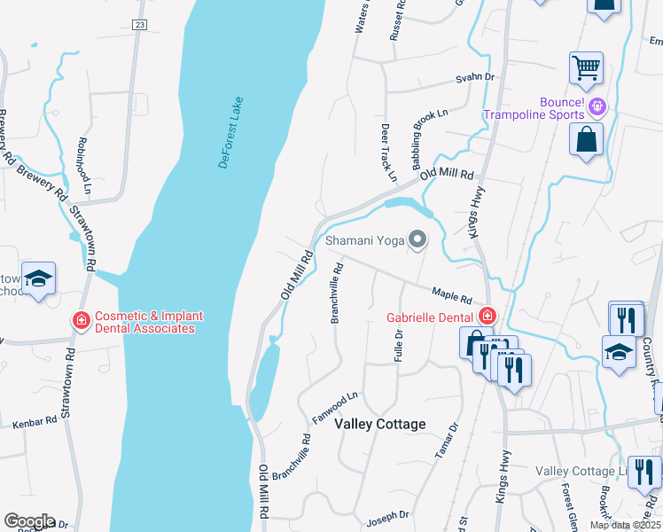 map of restaurants, bars, coffee shops, grocery stores, and more near 93 Branchville Road in Valley Cottage