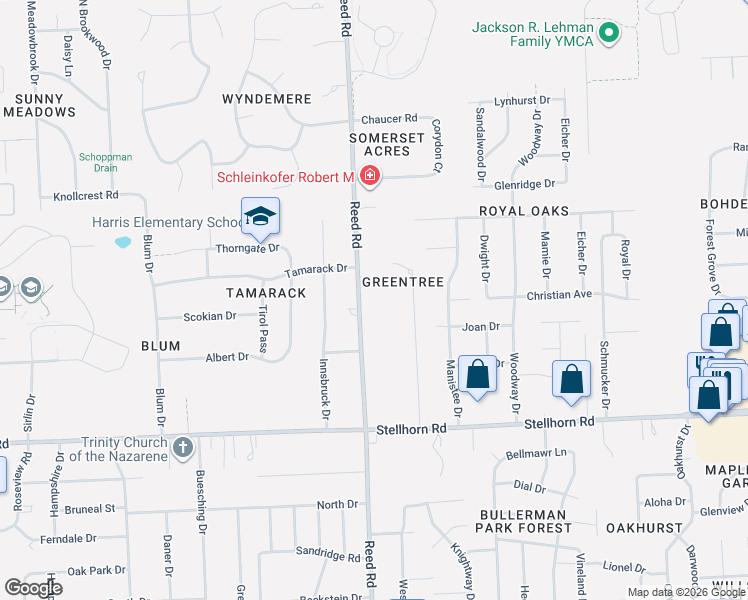 map of restaurants, bars, coffee shops, grocery stores, and more near 4838 Reed Rd in Fort Wayne