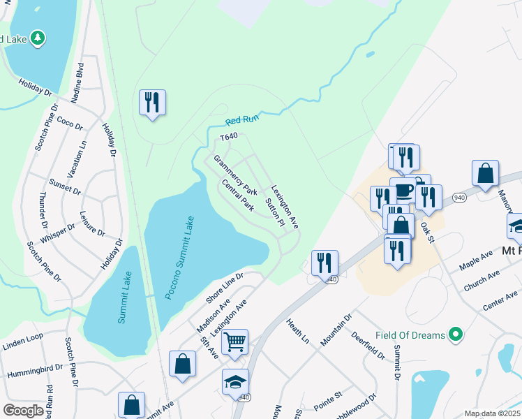 map of restaurants, bars, coffee shops, grocery stores, and more near 1314 Central Park in Pocono Summit