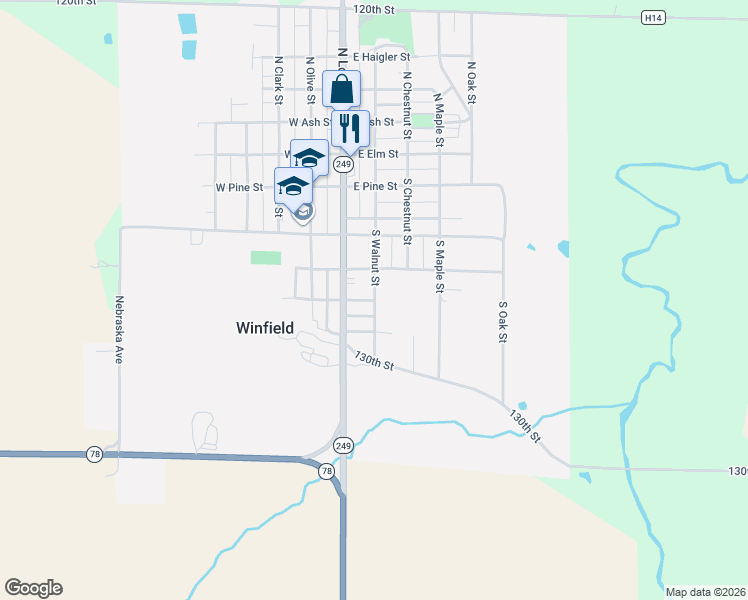 map of restaurants, bars, coffee shops, grocery stores, and more near 199 E Patterson St in Winfield