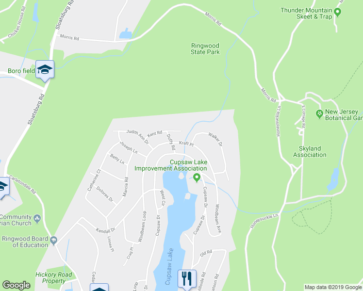 map of restaurants, bars, coffee shops, grocery stores, and more near 74 Kraft Place in Ringwood