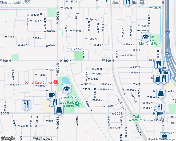 map of restaurants, bars, coffee shops, grocery stores, and more near 721 North 800 West in Clearfield