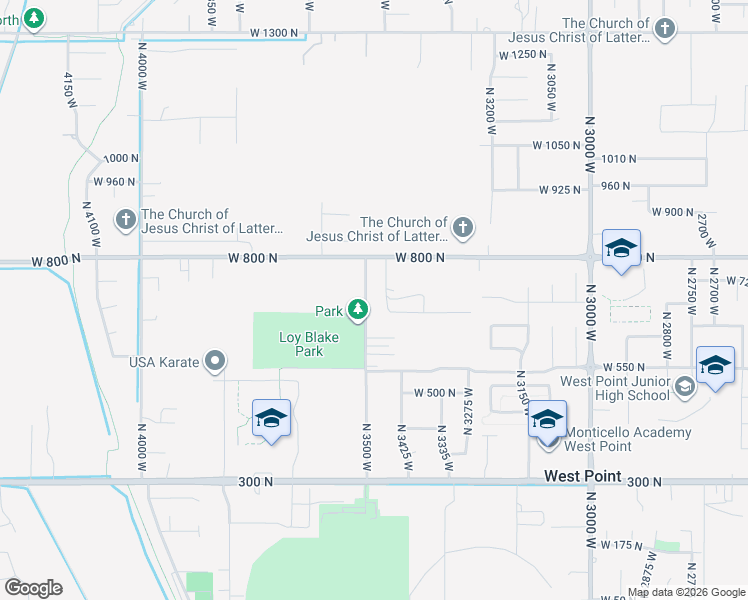 map of restaurants, bars, coffee shops, grocery stores, and more near 728 North 3500 West in West Point